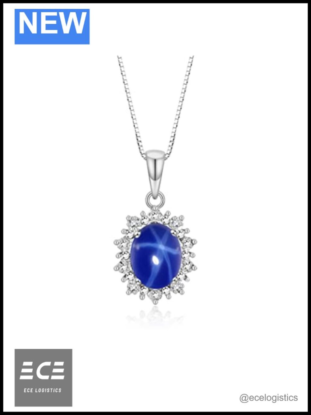 Sterling Silver Princess Diana Sapphire Necklace 18" Chain